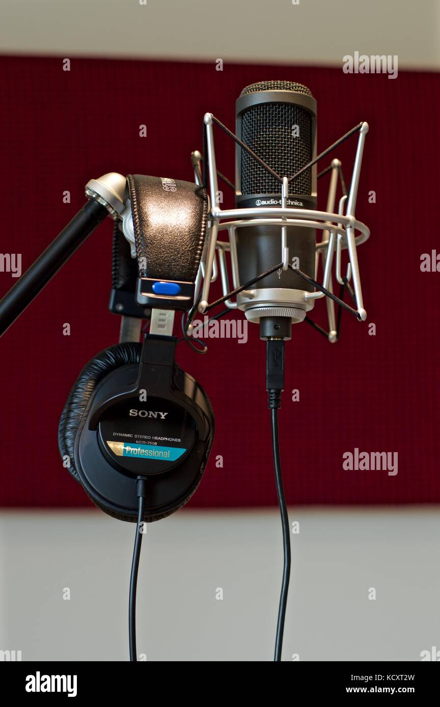 Home studio microphone on stand with shock mount Stock Photo