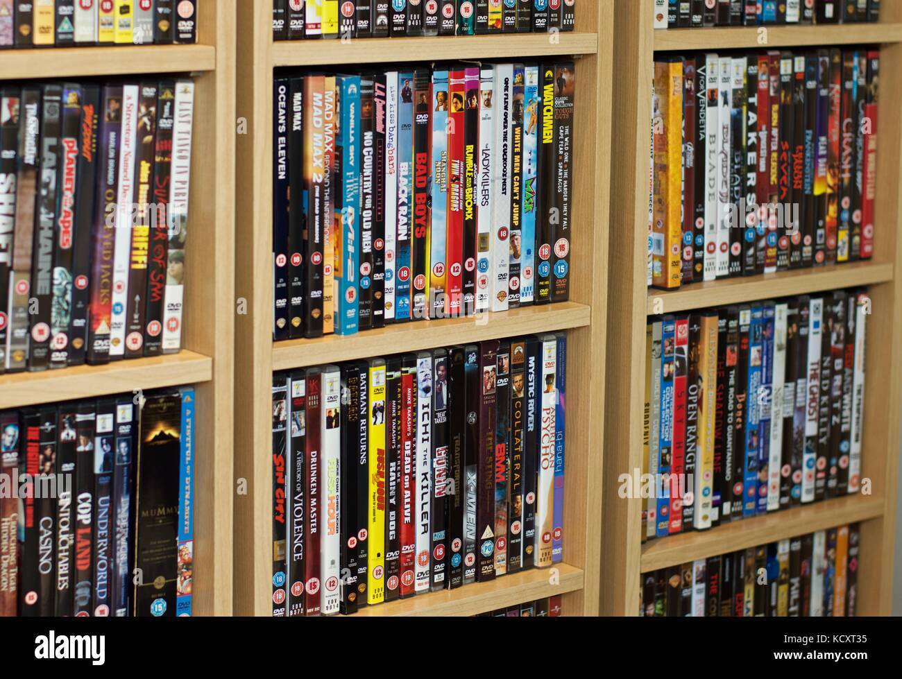DVD collection on a shelf Stock Photo Alamy