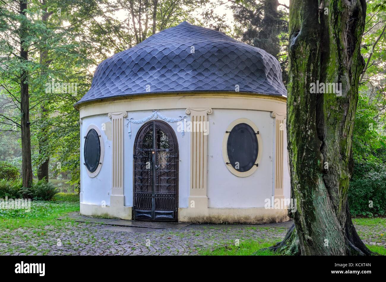 Old historic tea house. Picturesque oriental tea house in the castle park in Pszczyna. Stock Photo