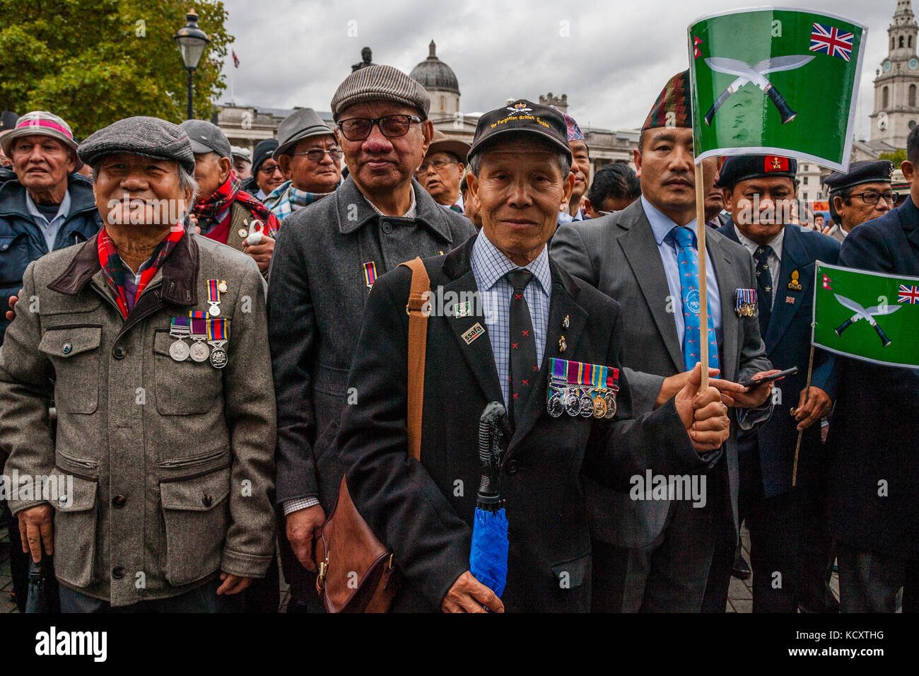 London, UK. 7th October 2017. Ghurkas join football fans from across the Uk marching against extremism under the banner of the FLA (football lads alliance) Credit: Grant Rooney/Alamy Live News Stock Photo