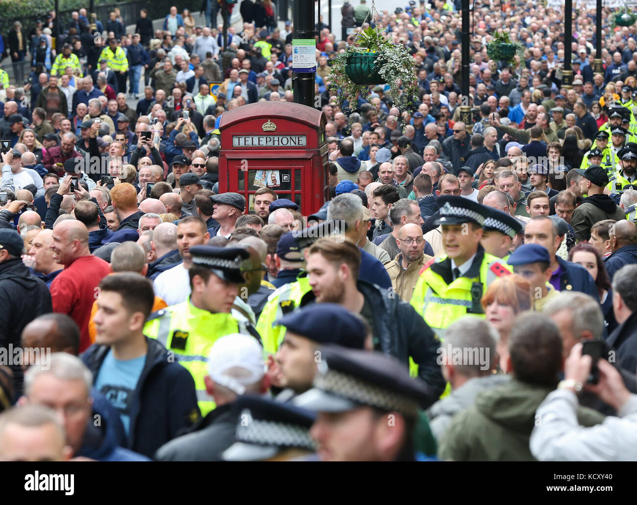 London, UK. 7th Oct, 2017. Thousands of football fans from all clubs across the UK and Europe and veterans march from Hyde Park to Westminster to demonstrate their views against extremism. Credit: Dinendra Haria/Alamy Live News Stock Photo