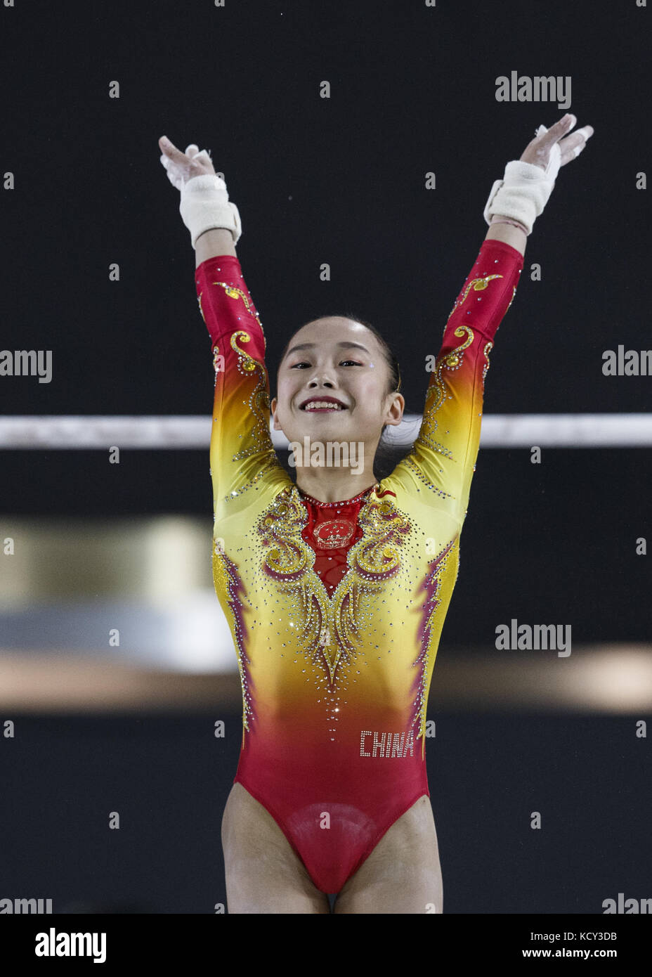 Montreal, Quebec, Canada. 7th Oct, 2017. YILIN FAN of People's Republic of China competes on the uneven bars during the individual apparatus finals of the Artistic Gymnastics World Championships on October 7, 2017 at Olympic Stadium in Montreal, Canada. Credit: Andrew Chin/ZUMA Wire/ZUMAPRESS.com/Alamy Live News Stock Photo