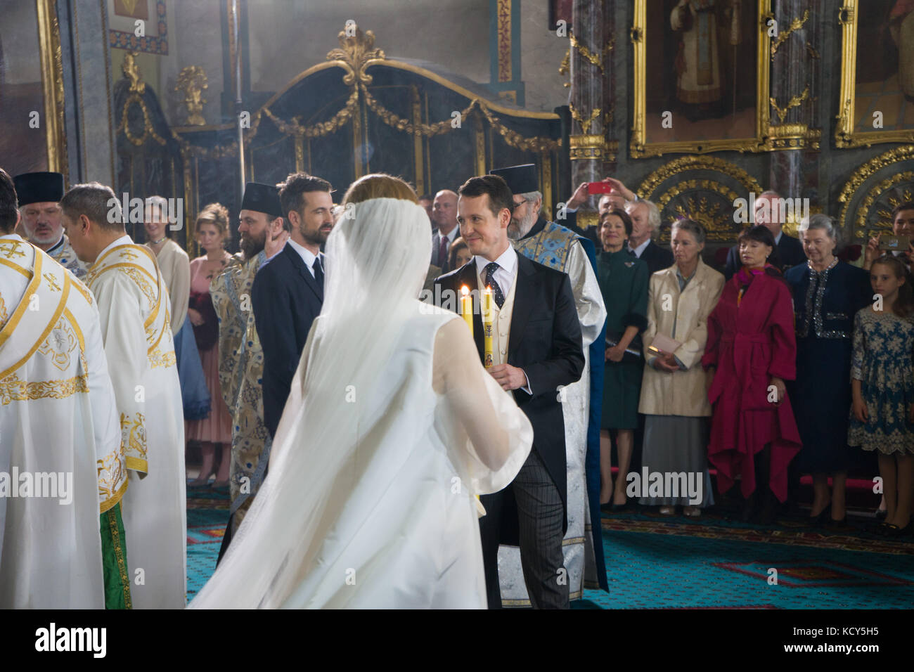 Belgrade, Serbia. 7th October, 2017. His Royal Highness Prince Philip and Miss Danica Marinkovic wedding was take place in the Cathedral of St. Michael the Archangel (“Saborna crkva”) in Belgrade, Serbia, on Saturday, 7 October 2017. His Royal Highness Prince Philip is second in the line to the Throne after Hereditary Prince Peter. He is the son of HRH Crown Prince Alexander and HRH Princess Maria da Gloria of Orleans Bragança. Miss Danica Marinkovic is daughter of famous Serbian painter Milan Marinković. Credit: Zoran Boldorac/Alamy Live News Stock Photo