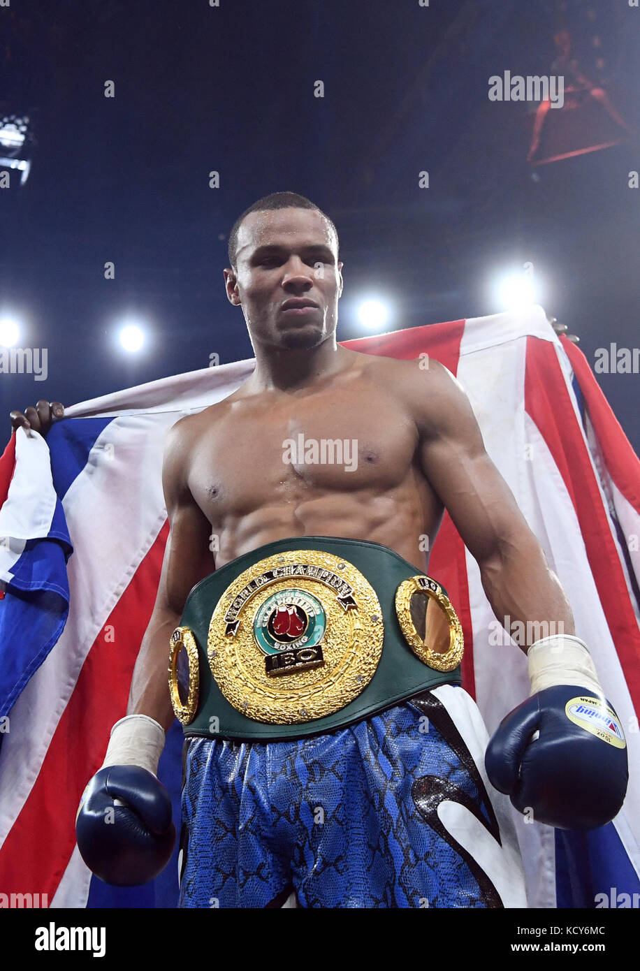 Stuttgart, Germany. 7th Oct, 2017. Chris Eubank Jr. of Great Britain after his victory at the super middleweight quarterfinals of the IBO Boxing World Cup in Stuttgart, Germany, 7 October 2017. Credit: Marijan Murat/dpa/Alamy Live News Stock Photo