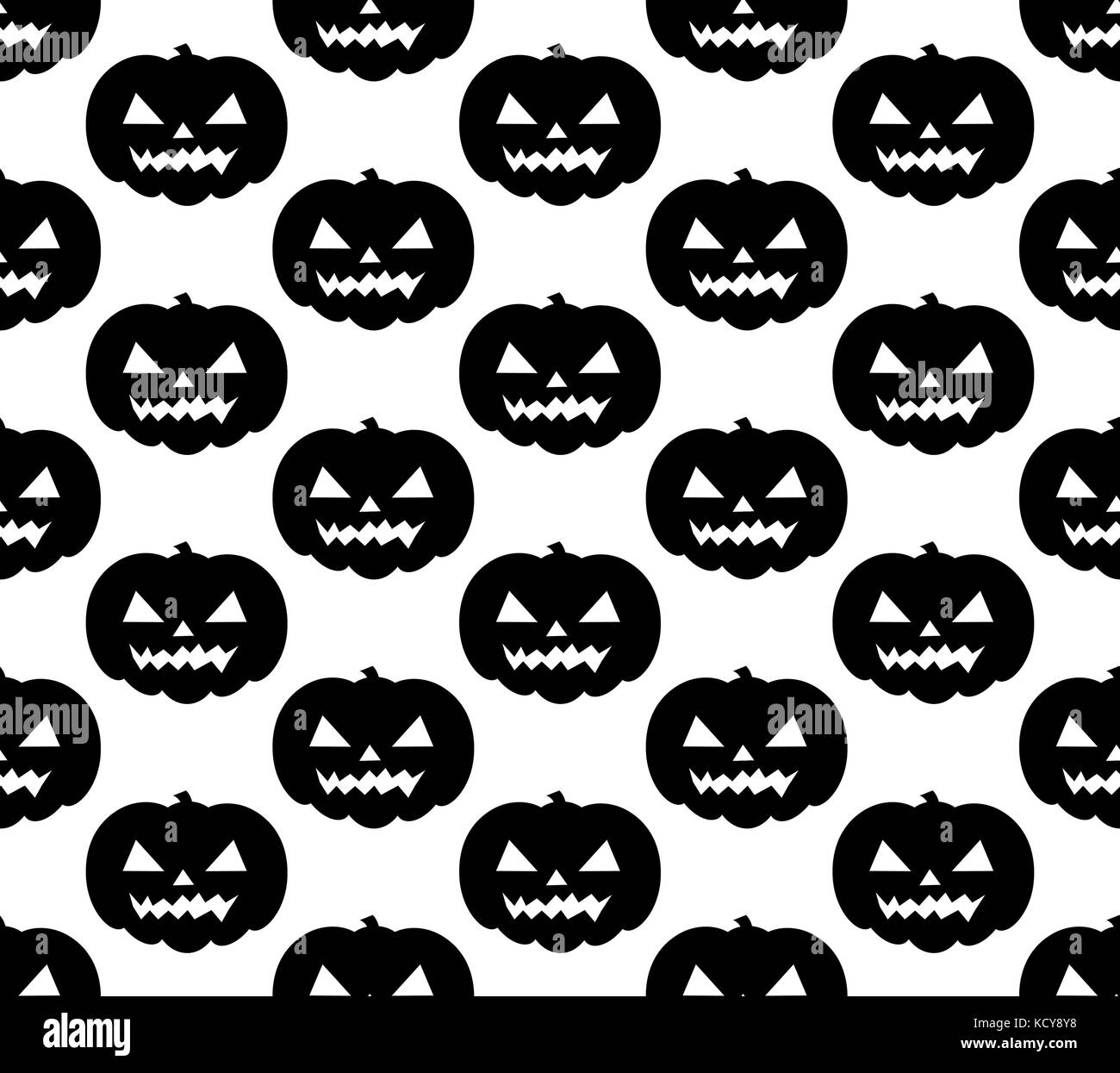 Halloween pumpkin seamless pattern. Scary black silhouette repeating texture, endless background. Vetor illustrationn. Stock Vector