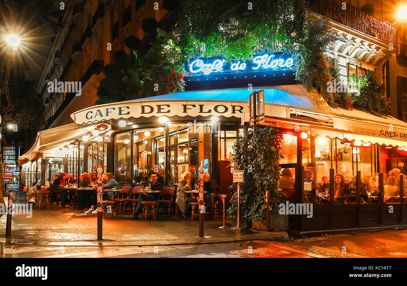 The famous cafe de Flore at rainy night, Paris, France Stock Photo - Alamy