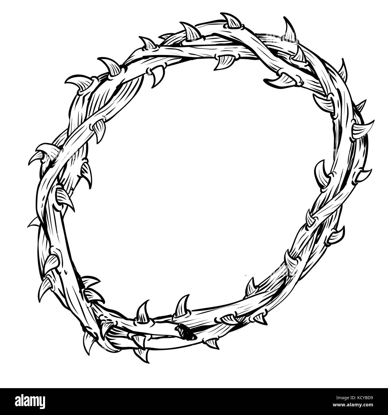 Hand drawing of Thorn Crown, isolated on white background. Black and