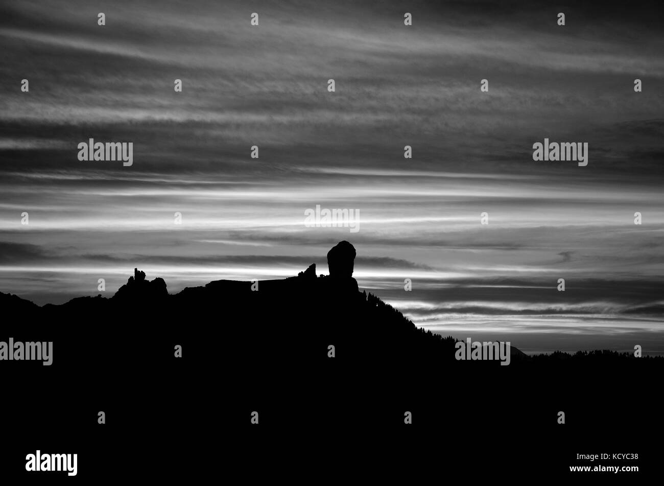 Sunset black and white, Roque Nublo, Canary islands Stock Photo