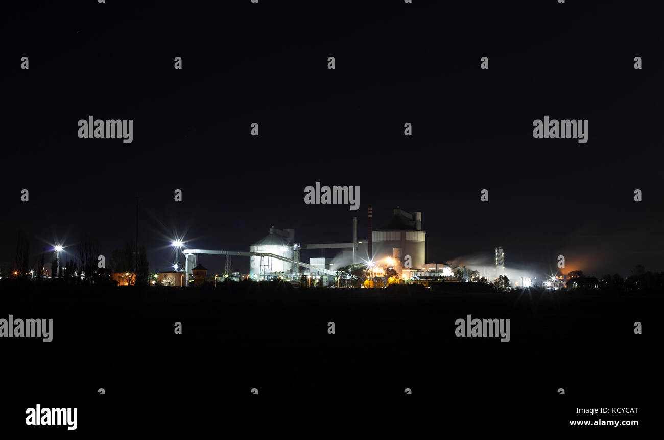 Chemical production facility at night - Sugar factory /  Industry by night Poland factory Stock Photo