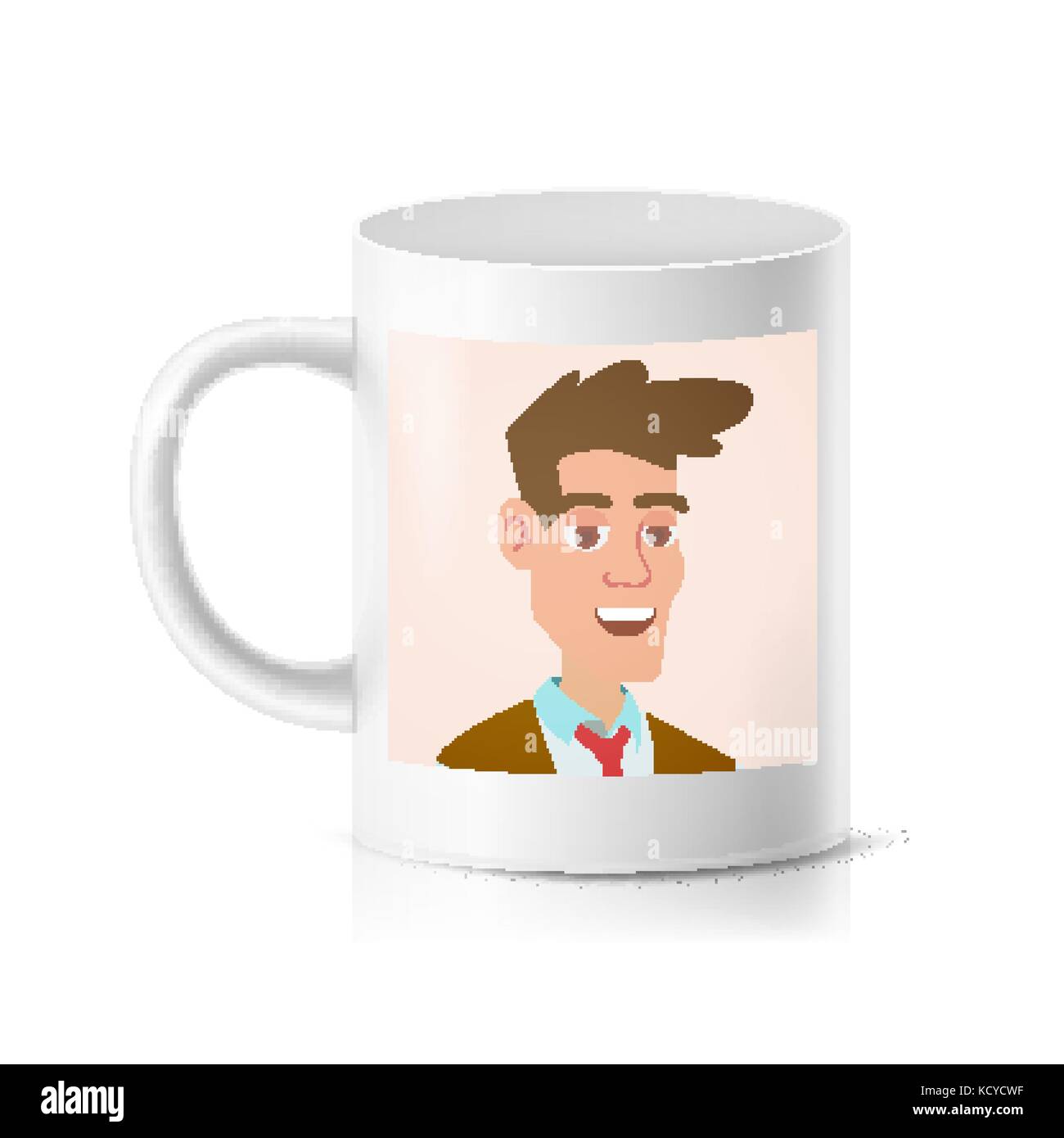 Print Photo On Cup Vector. Realistic Personalized Mug Mock Up Isolated