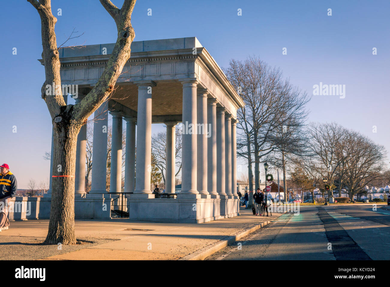 Plymouth Rock in Plymouth Massachusetts is where the Pilgrims landed in 1620. Stock Photo