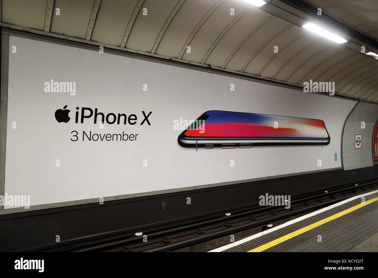 Tube underground advert Iphone X     Iphone X advert tube platform Stock Photo