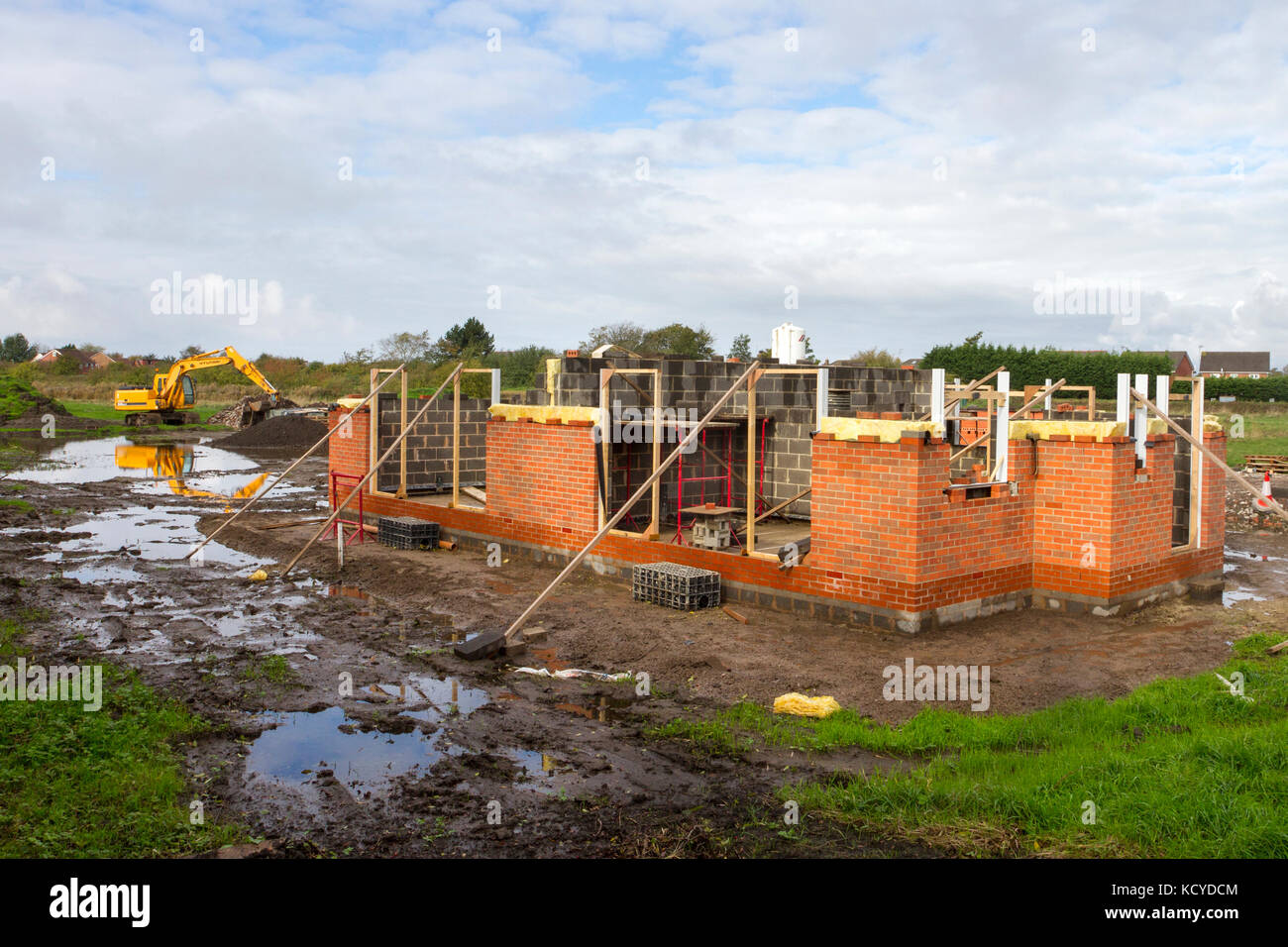Flooded fields on a green site to provide new homes site for development in Banks, Southport, UK  Hundreds of new homes across the country have been given the green light in the past few years despite official warnings they will be at risk of flooding. Stock Photo