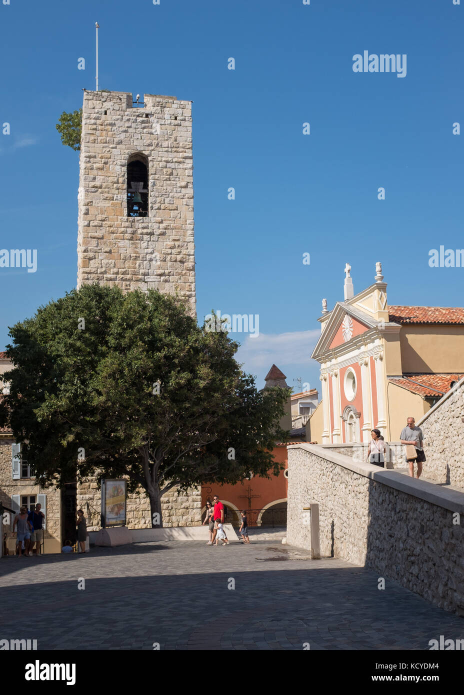 Exterior of Grimaldi tower and Antibes Cathedral, Antibes, Cote d'Azur, Provence-Alpes-Cote d'Azur, France. Stock Photo