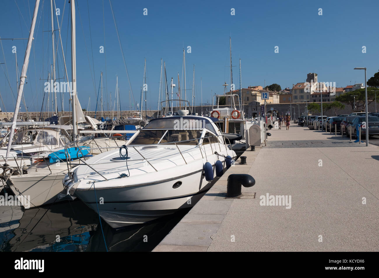 Boats moored in marina of Port Vauban in Antibes, Cote d'Azur, Provence-Alpes-Cote d'Azur, France. Stock Photo