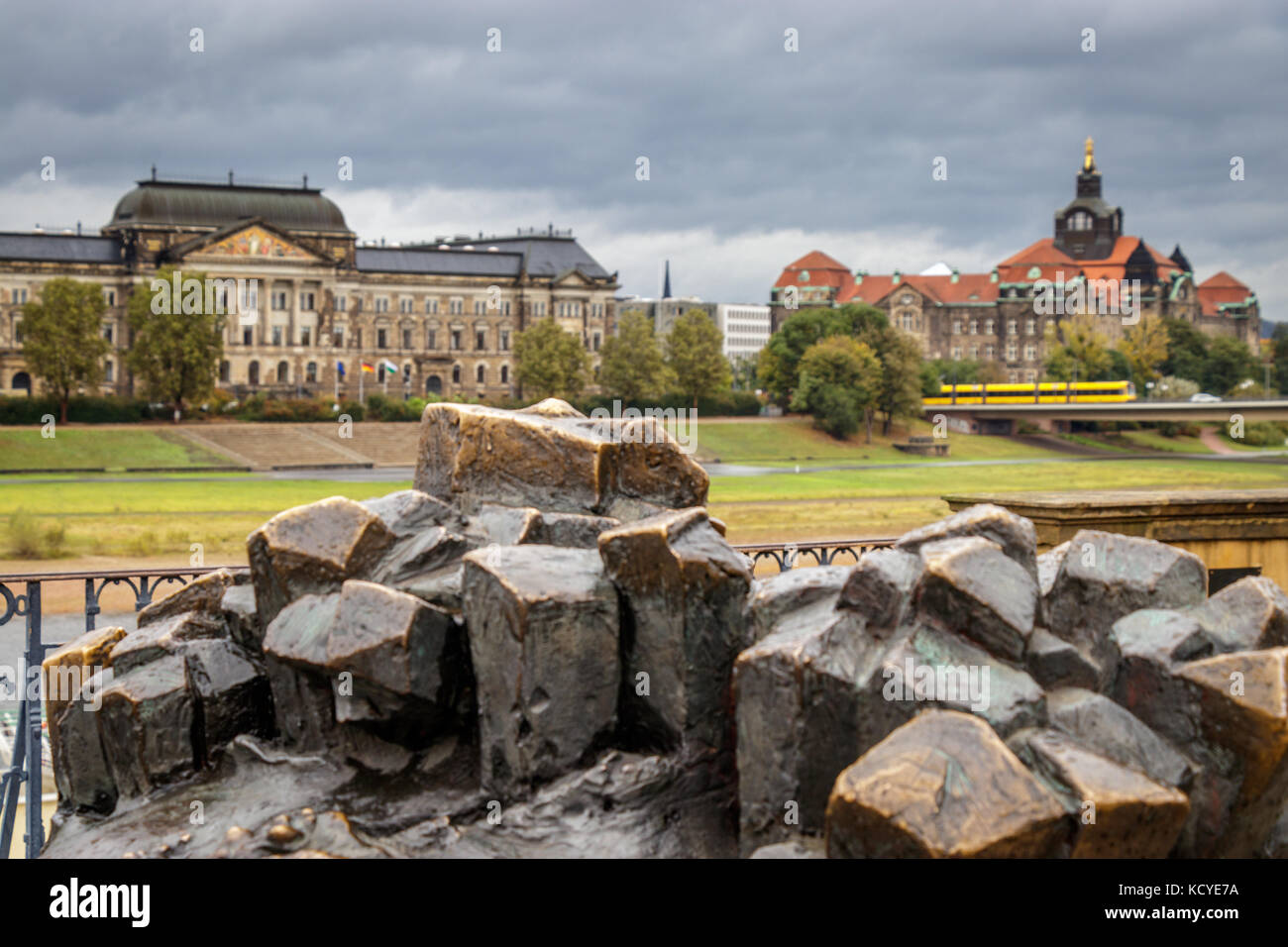 City view of Dresden in east Germany on a stormy autumn October day with the Saechsisches Staatsministerium für Kultus and the Saechsische Staatskanzl Stock Photo