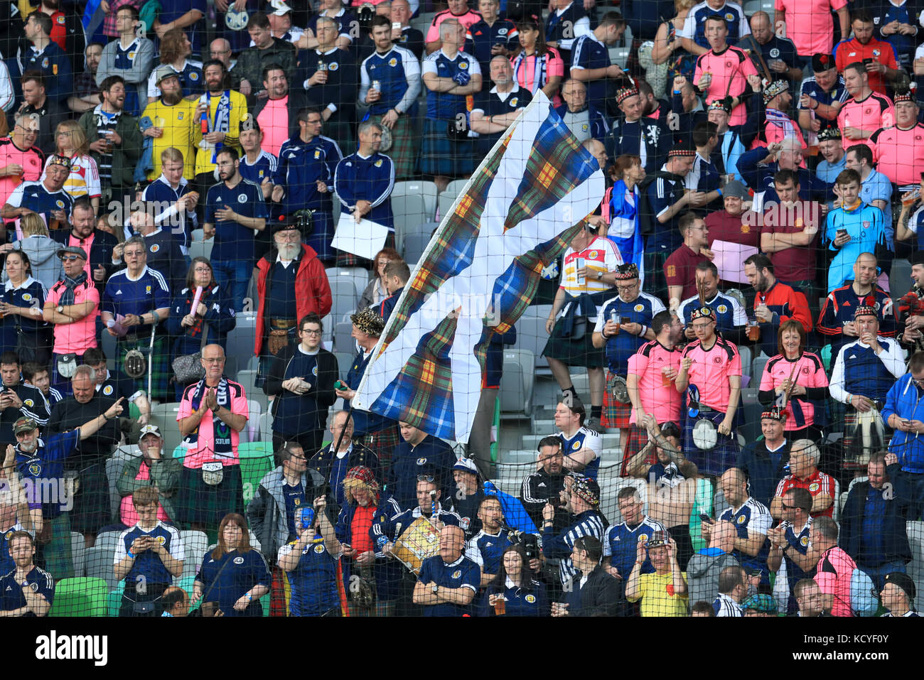 Scotland fans in the stands wave a flag during the 2018 FIFA World Cup