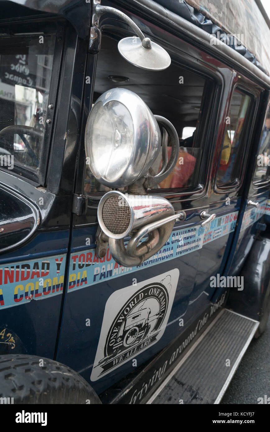 Zapp Family's car, a vintage 1928 Graham Paige stops in Brecon Town, Wales Stock Photo