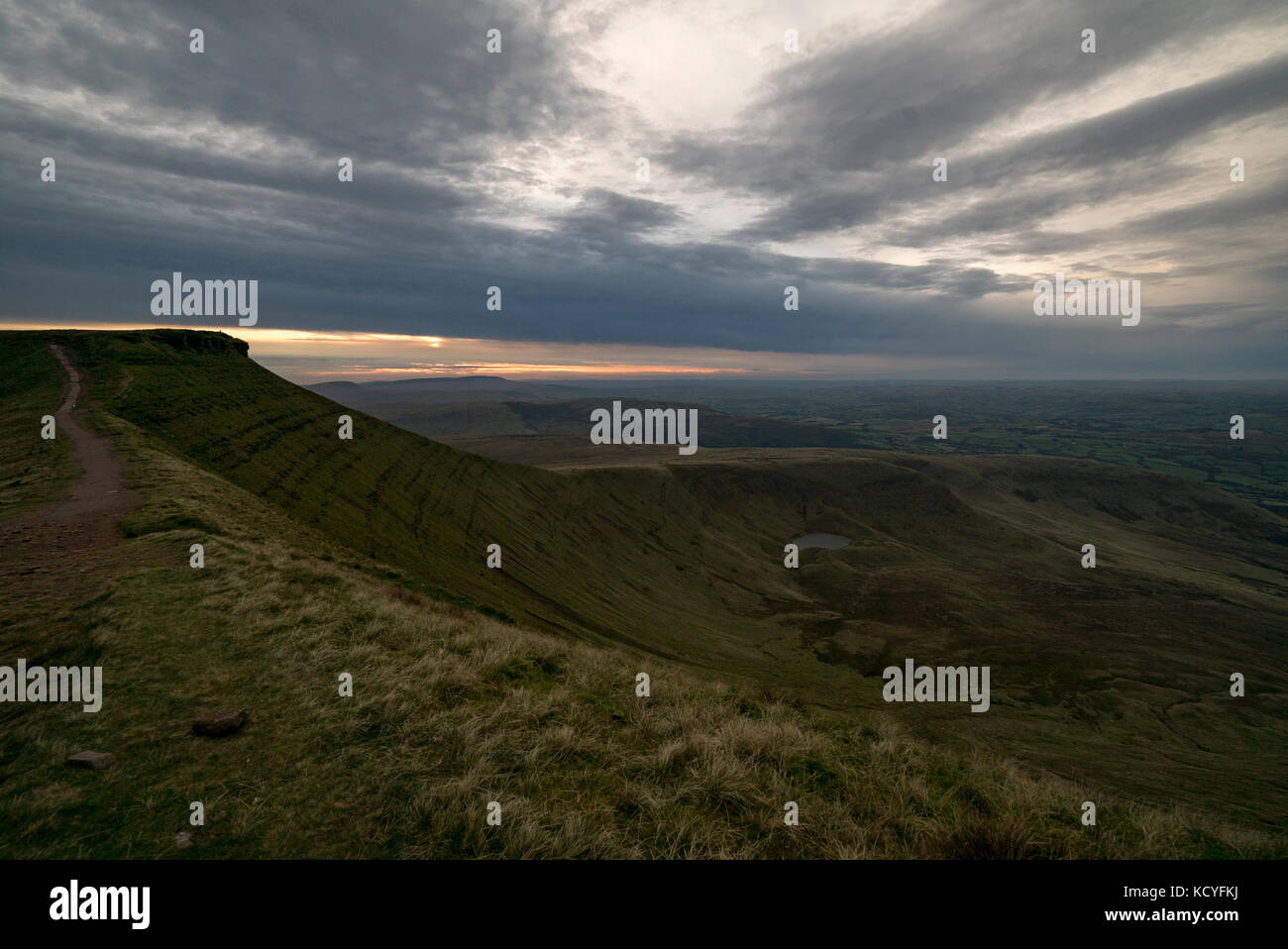 overlooking the welsh landscape at sunset from Pen Y Fan Stock Photo