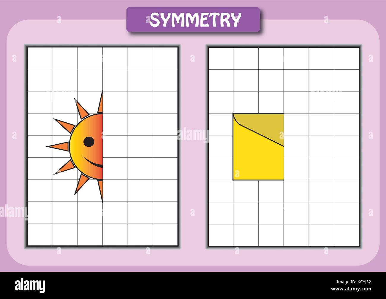 Draw the other half of each symmetrical pictures Stock Vector