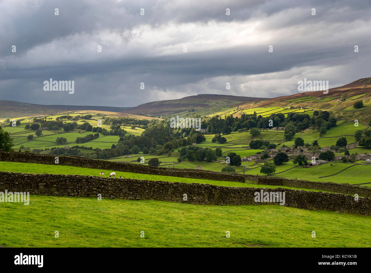 Beautiful scenery around the village of Healaugh in Swaledale, North Yorkshire, England. Stock Photo