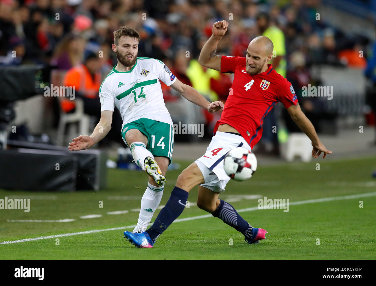 Northern Ireland S Stuart Dallas Left And Norway S Tore Reginiussen Stock Photo Alamy