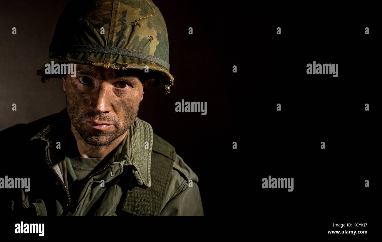 Shell Shocked Africanamerican Soldier Vietnam War Stock Photo