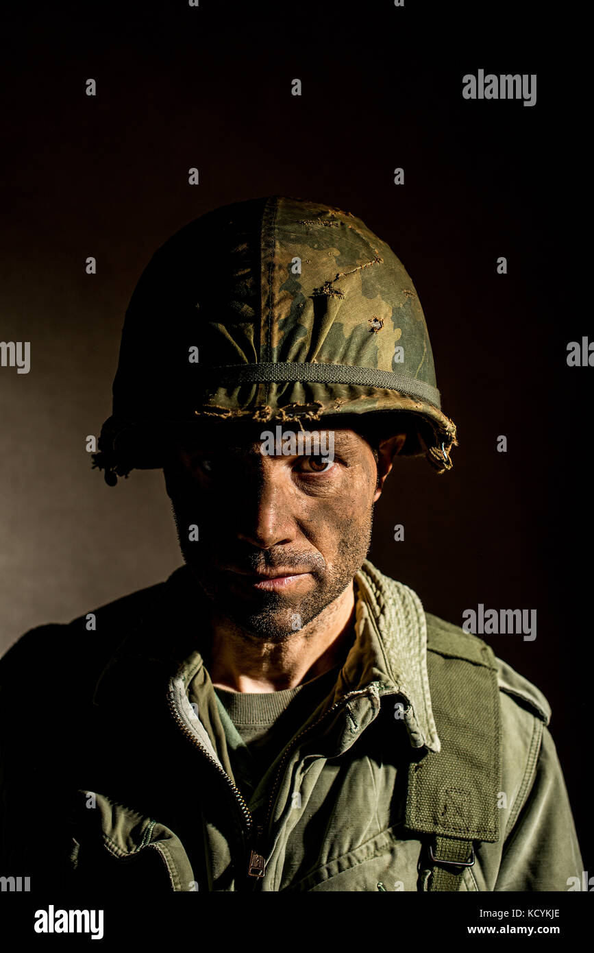 Shell Shocked Africanamerican Soldier Vietnam War Stock Photo