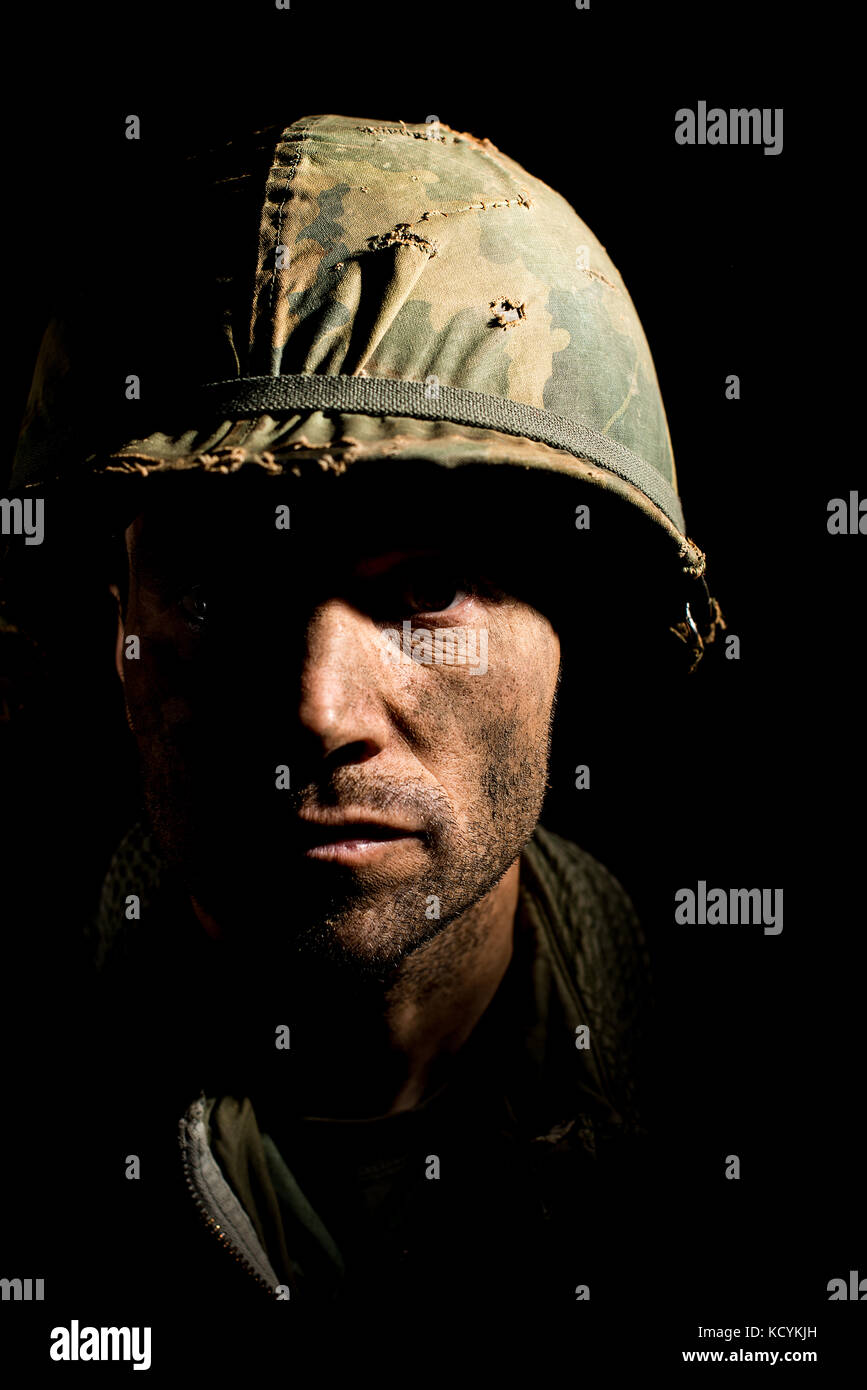 Shell Shocked Africanamerican Soldier Vietnam War Stock Photo