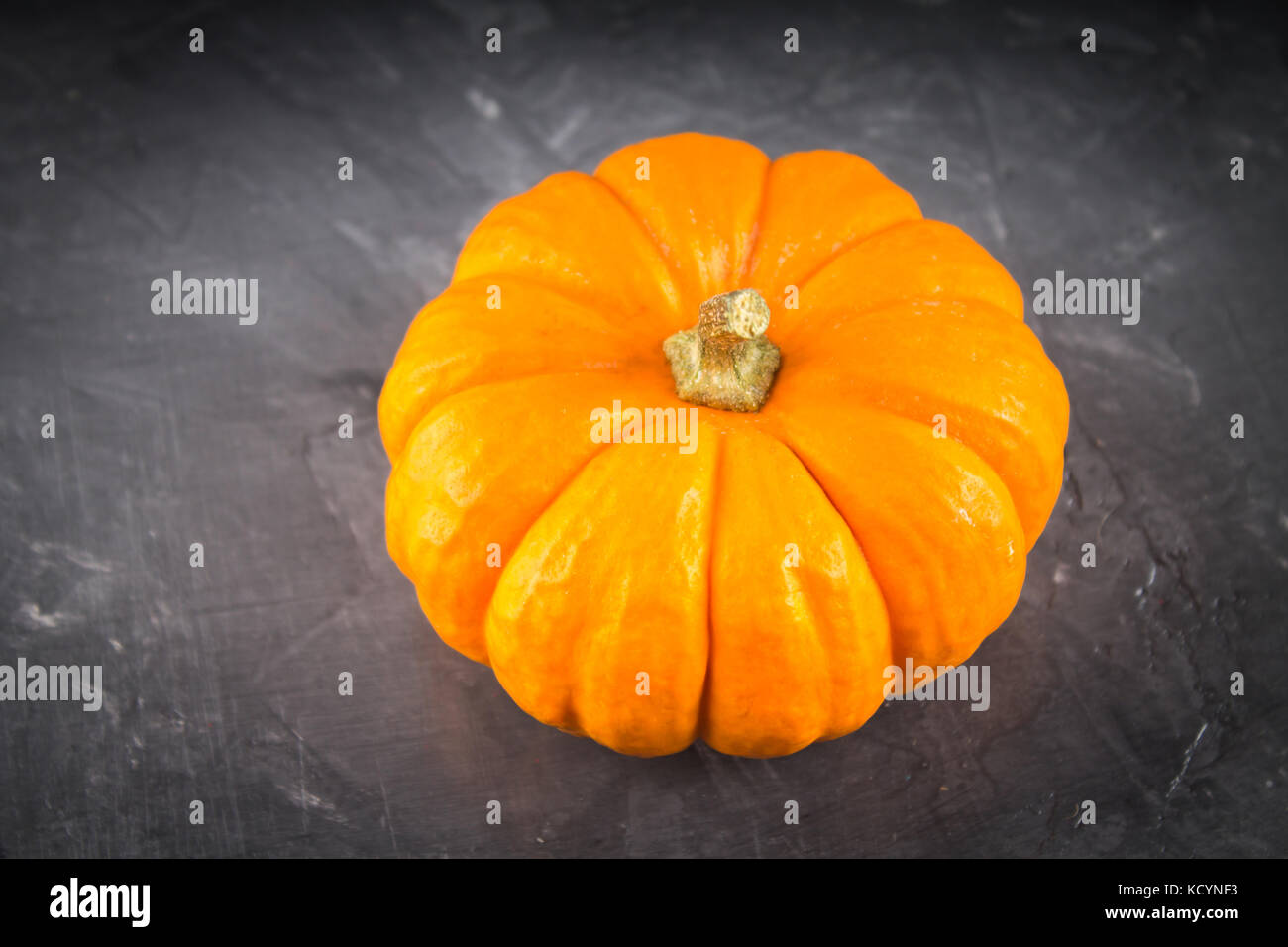 orange decorative pumpkins on a gray background Stock Photo - Alamy