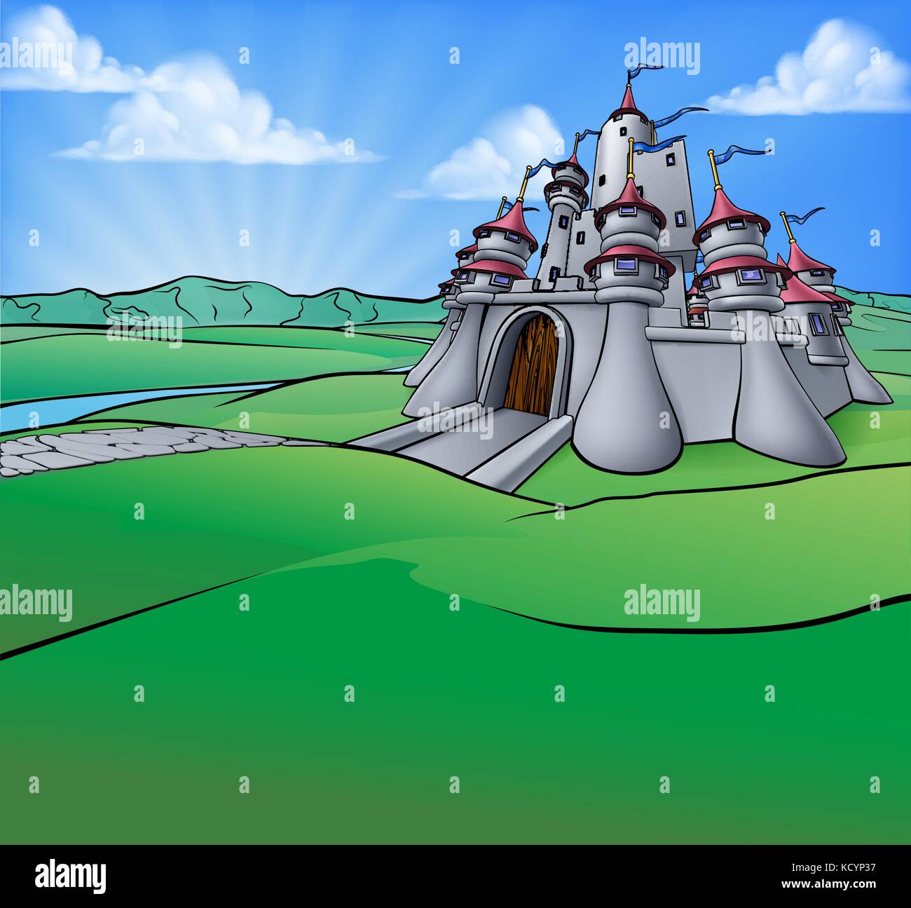 Castle Cartoon Scene Background Stock Vector