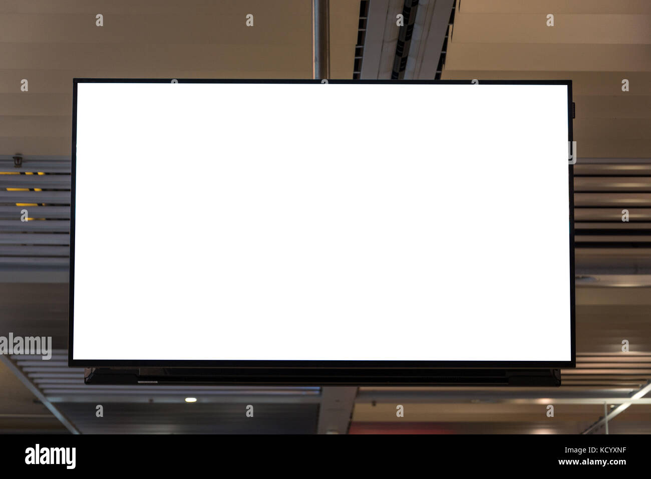 Blank Ad Space Screen Hanging From The Ceiling Close Up Stock