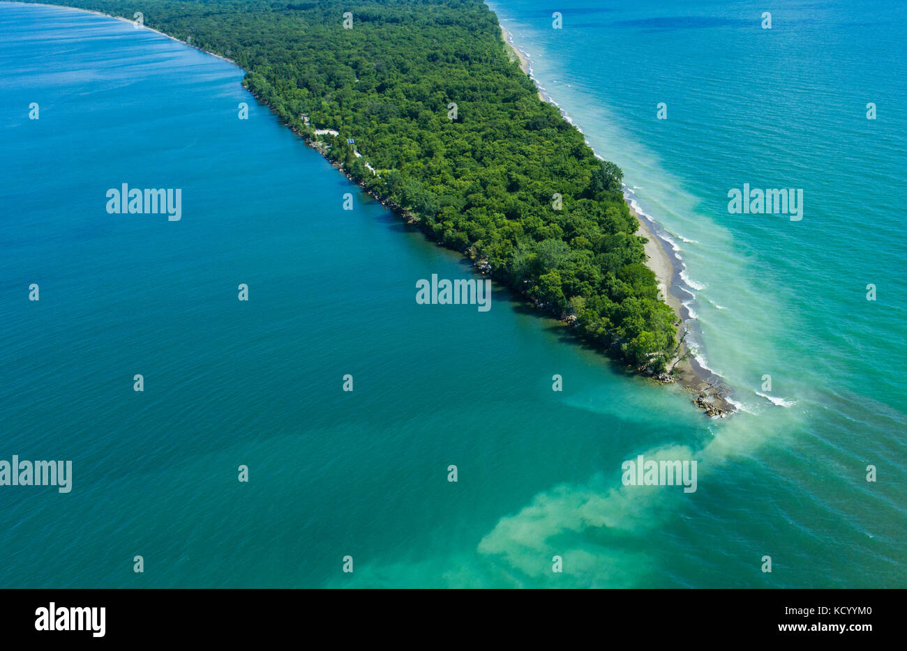 Aerial of Point Pelee National Park, a national park in Essex County in southwestern Ontario, Canada on Lake Erie Stock Photo