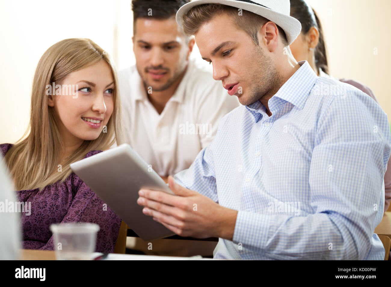 university students on break in classroom, students lifestyle Stock Photo Alamy