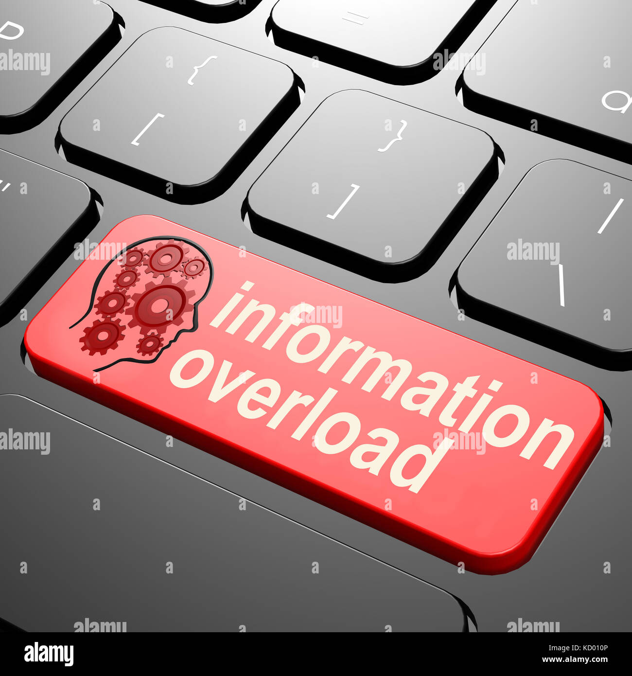 Keyboard with information overload text image with hi-res rendered artwork that could be used for any graphic design. Stock Photo