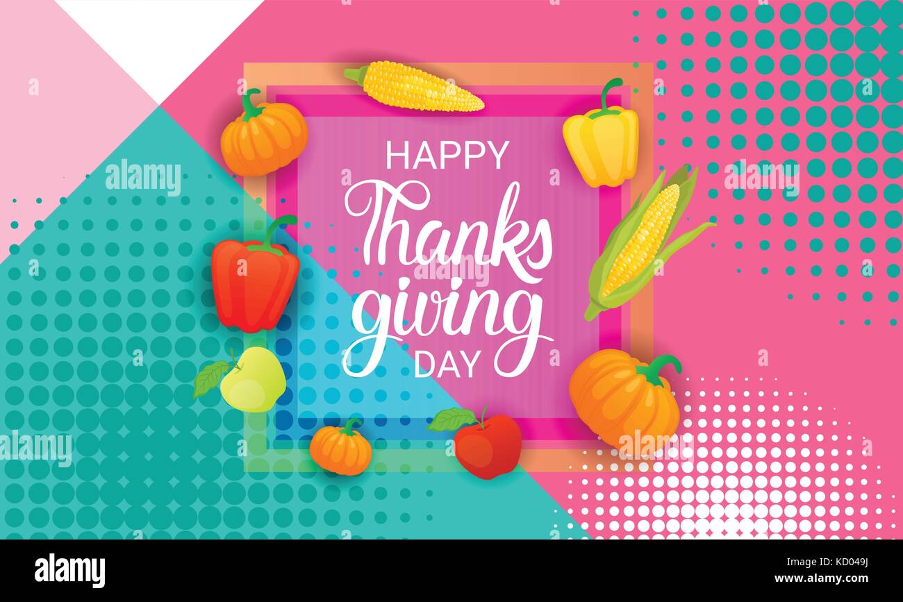 Happy Thanksgiving Day Autumn Traditional Holiday Greeting Card Stock ...