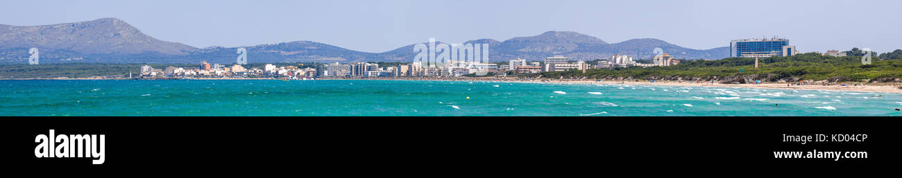 Panorama of Alcudia bay and Can Picafort town, Majorca, Balearic Islands Stock Photo