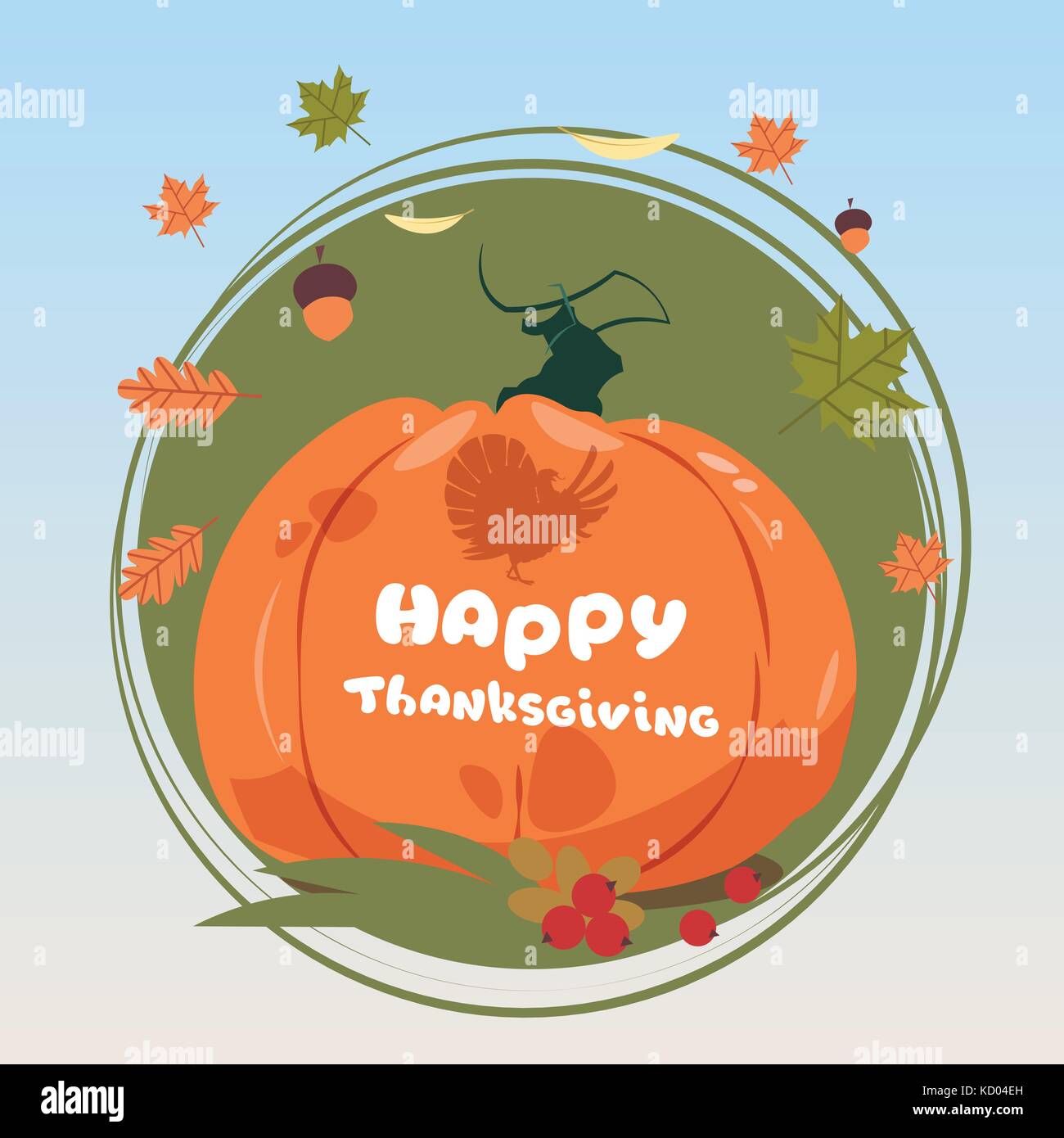 Happy Thanksgiving Day Autumn Traditional Harvest Holiday Greeting Card ...