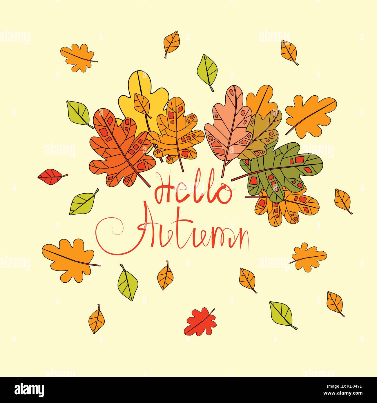 Hello Autumn Season Banner With Hand Draw Lettering Fall Greeting Card ...