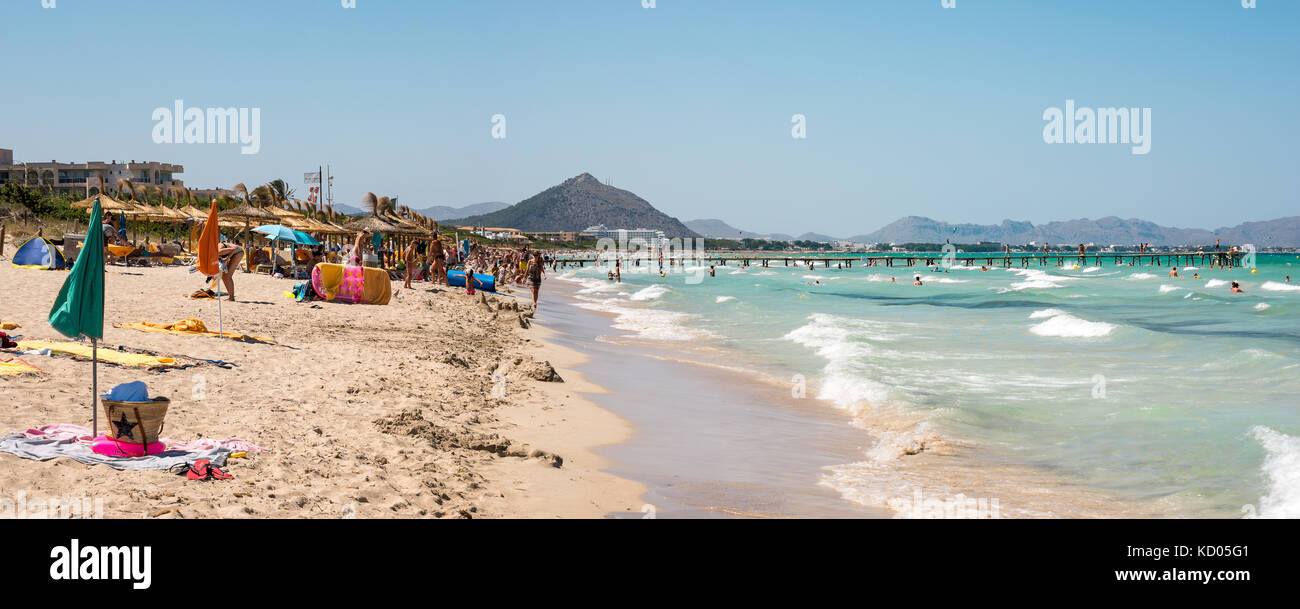 Playa de Muro beach in summer peak season near Albufera resorts, Majorca, Balearic islands Stock Photo