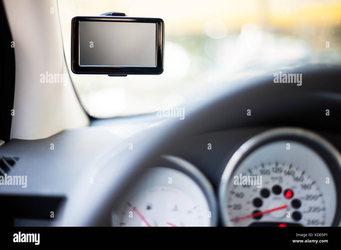 GPS device on windshield with empty screen Stock Photo Alamy