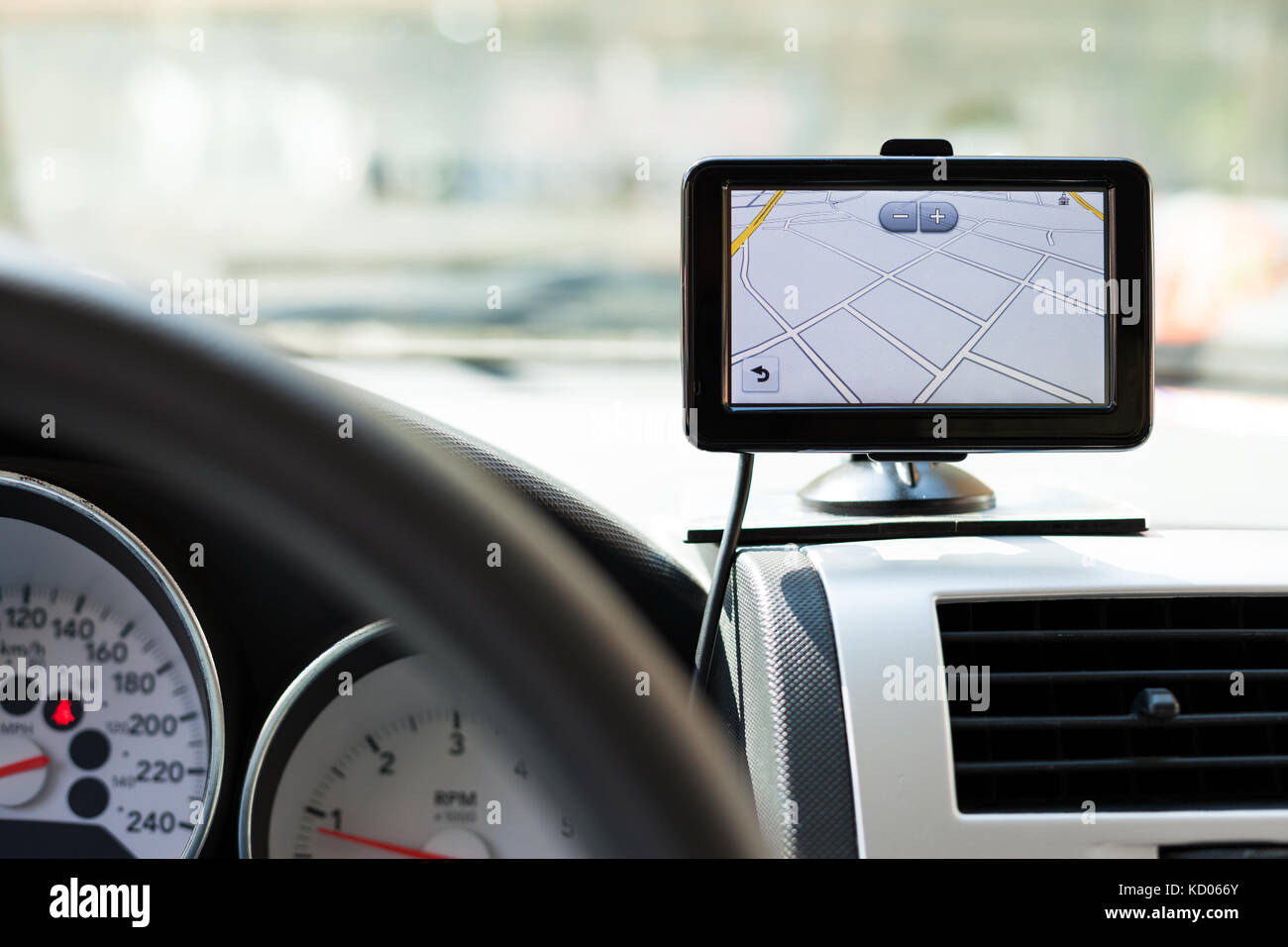 GPS navigation system in a traveling car Stock Photo Alamy