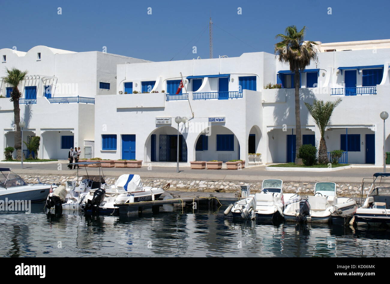 Police station and Customs house, Monastir marina, Monastir, Tunisia Stock Photo