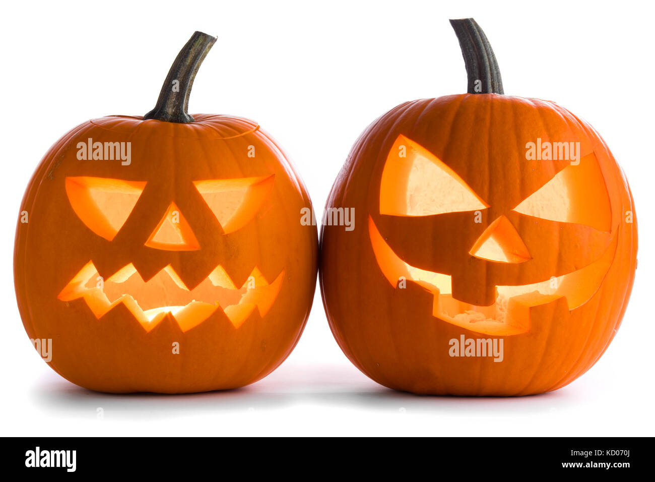 Two Halloween Pumpkins isolated on white background Stock Photo - Alamy