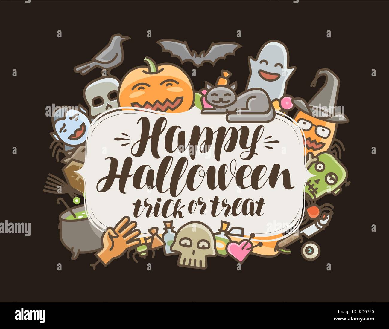 Happy Halloween, greeting card or banner. Holiday symbol. Cartoon vector illustration Stock Vector