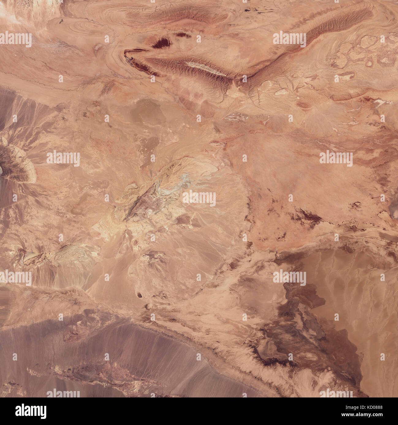 Satellite image of Iran’s Dasht-e Kavir (Great Salt Desert) and the mountain Kuh-e-Gugerd (Kuh-e-Gugird), Iran Stock Photo