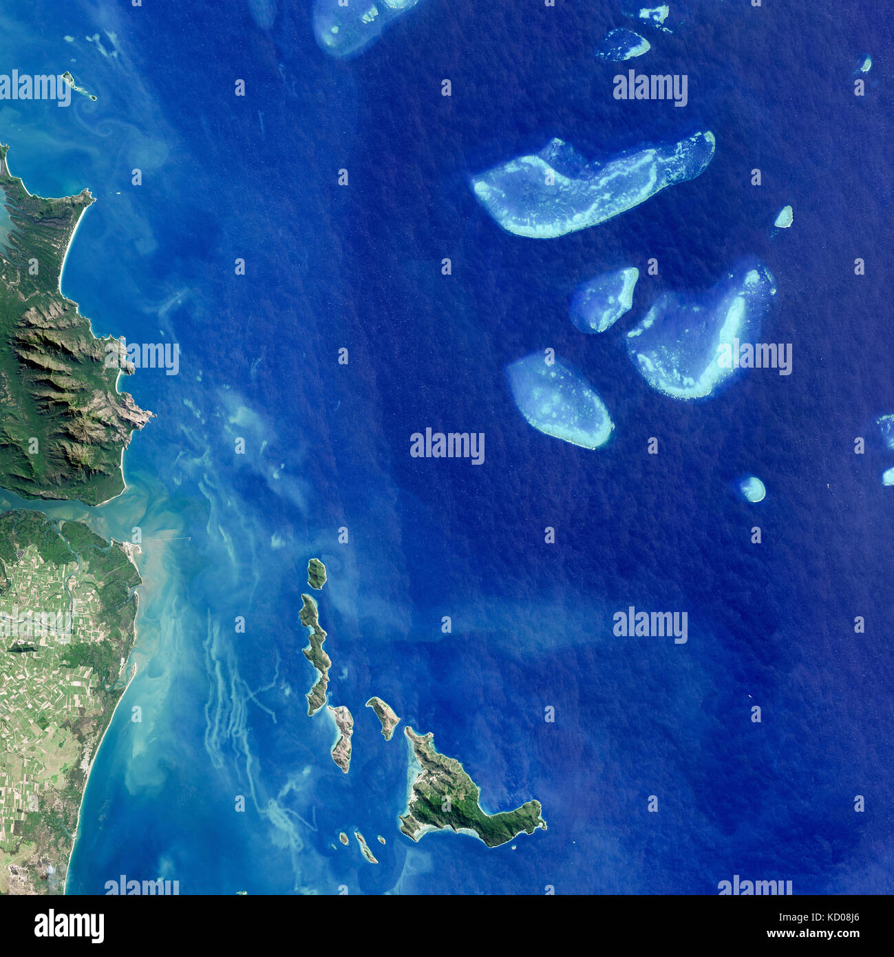 Satellite image of  Trunk Reef, near Townsville, Australia. Stock Photo