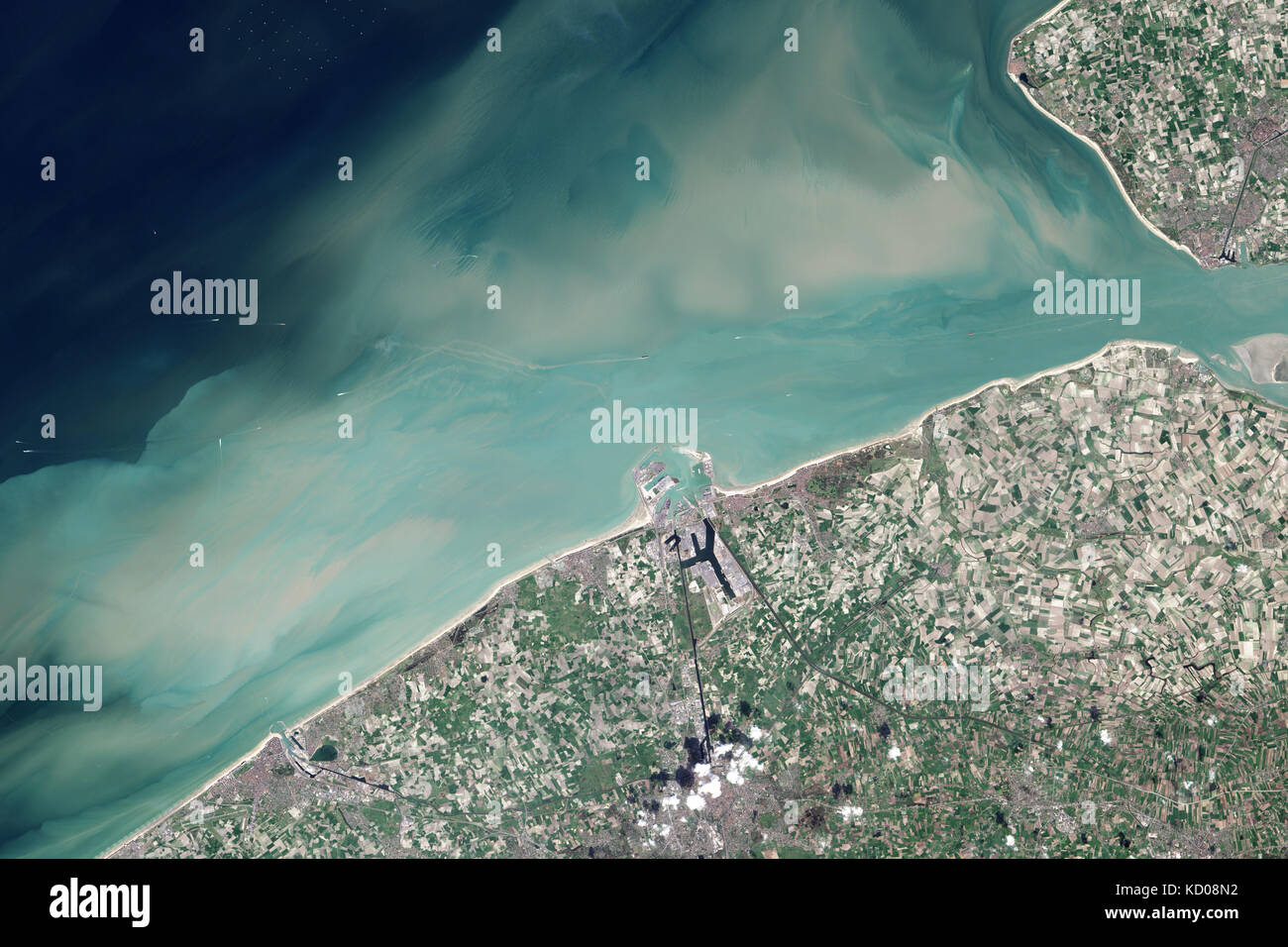 Satellite image of  the Belgian port of Zeebrugge Stock Photo