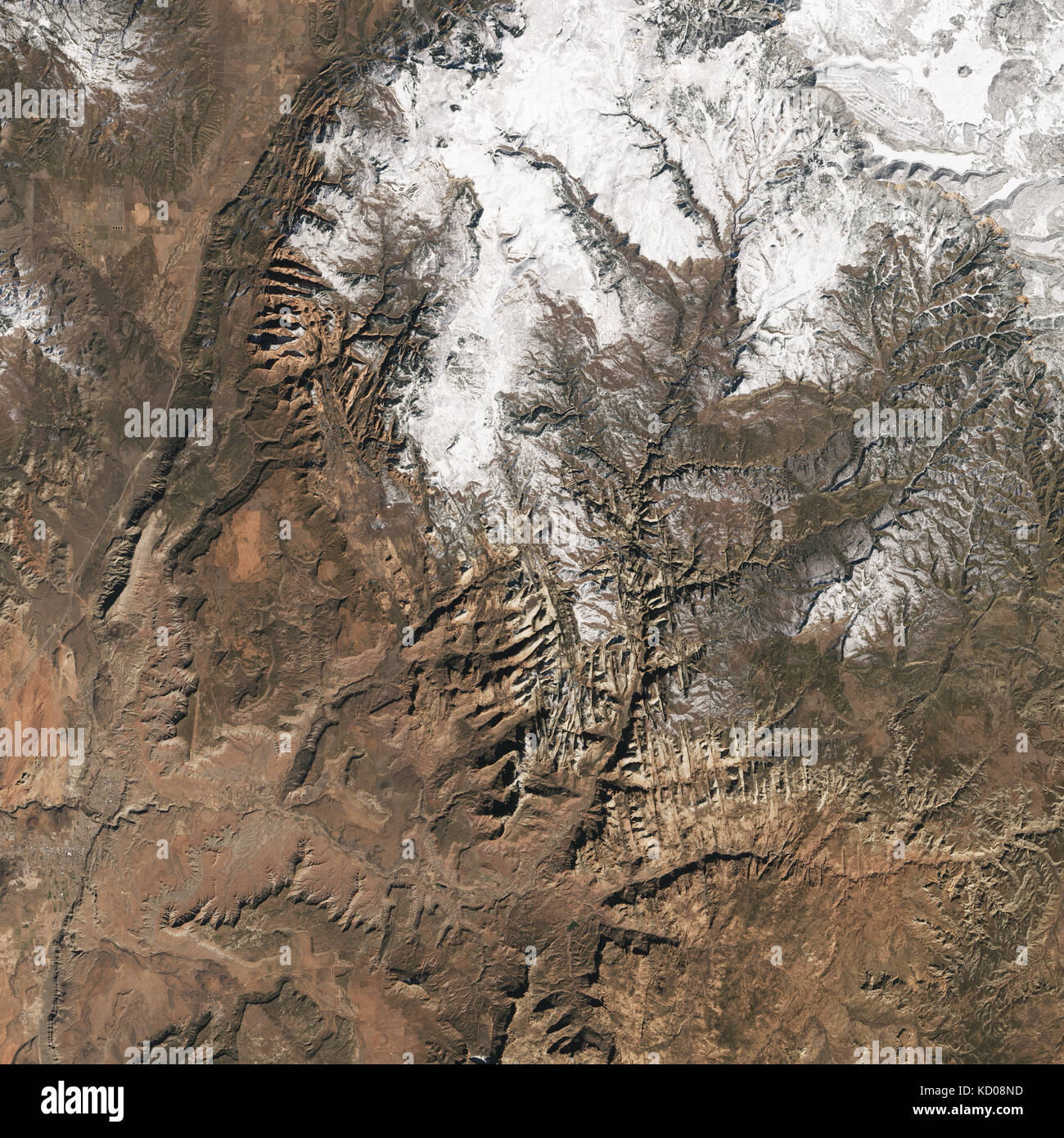 Satellite image of Zion National Park in winter, Utah, USA. Stock Photo