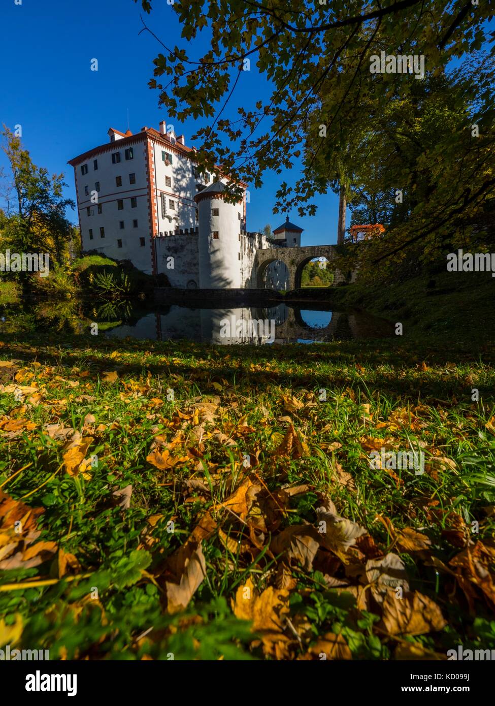 Autumn nature and castle Sneznik in Slovenia Stock Photo